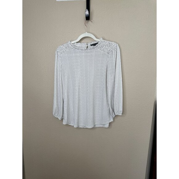 Adrianna Papell Womens White Black Blouse‎ Small long sleeve polyester pullover - Picture 1 of 7